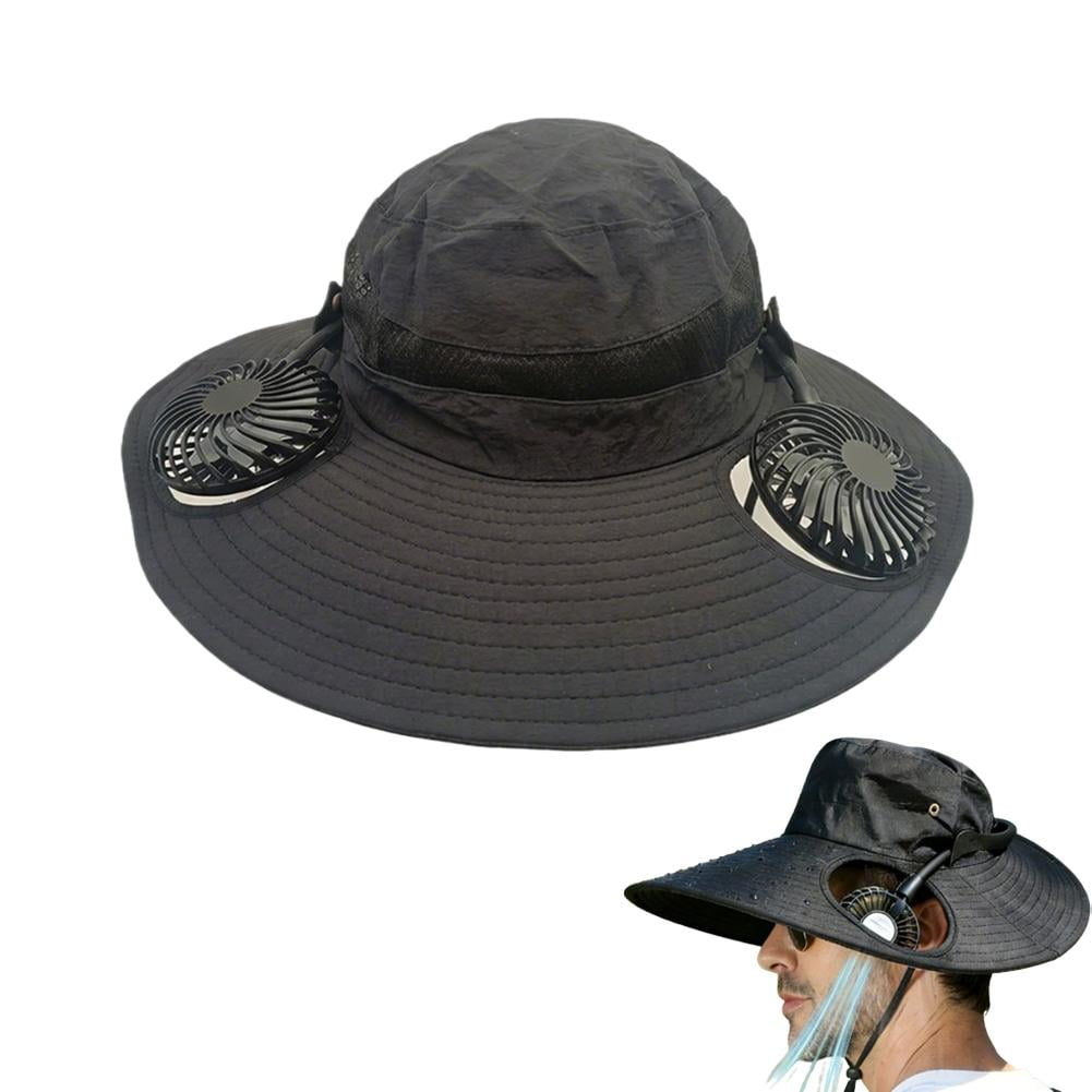 Wide Brim Solar Fan Outdoor Fishing Hat Sun Hat UPF 50 with 2 Fans 3-Speed Adjustable USB Rechargeable Sunscreen Sun Hat for Men Women
