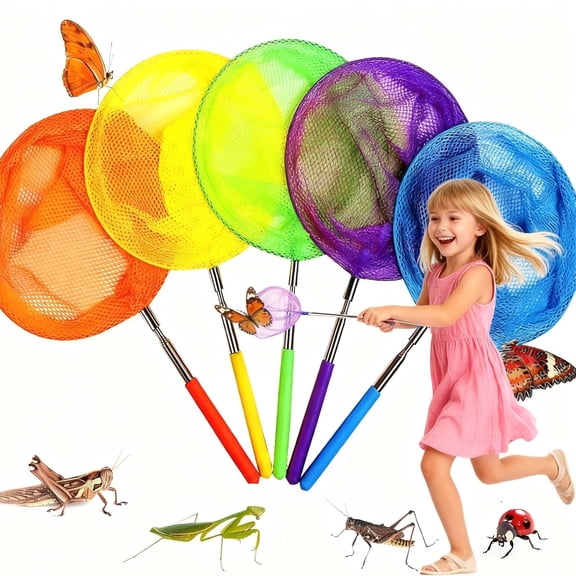 Retractable Children's Butterfly Net, adjustable length (19.2–34 inches), available in 5 colors, made of soft mesh material with a non-slip handle, perfect for outdoor nature exploration, parent-chil