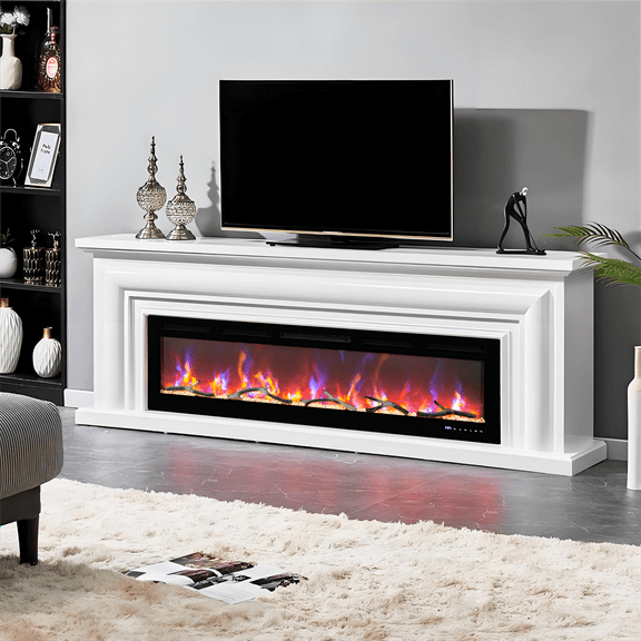 50" Recessed Smart Fireplace, WiFi Alexa Control with 3d Flames, Dual Power Heating (750w Eco/1500w Turbo), 12 Color LED Crackling Sound Wall Mount Design Child Lock