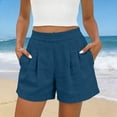 thumbnail image 2 of Atogsazn Womens Summer High Waisted Shorts Casual Dessy Pleated Cotton Linen Jogger Shorts Beach Pants Blue S Fashion, 2 of 8
