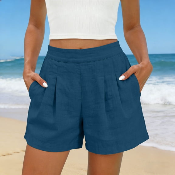 Avirosel Women's Casual High Waisted Shorts with Pleated Front, Soft Textured Fabric, Functional Side Pockets, Perfect for Summer Beachwear and Everyday Outfits