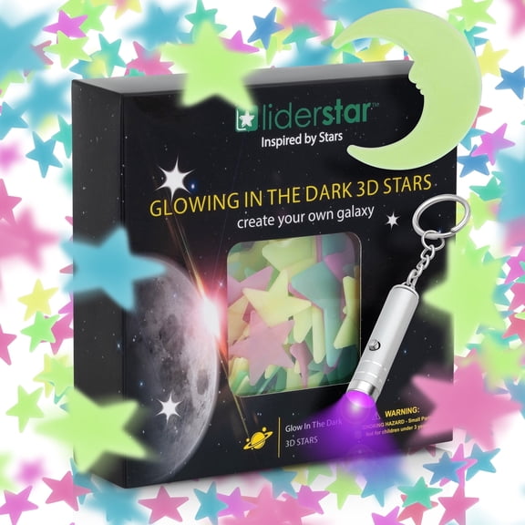 LIDERSTAR Glow-in-The-Dark Ceiling Stars and Moon Stickers – Luminous Wall Decals for Kids' Rooms