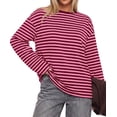 thumbnail image 2 of BTFBM Womens Long Sleeve Tops Fall Fashion | Lightweight, Crew Neck, Oversized Striped Shirt Women, Y2k Clothes, Vacation Travel Outfits, Going Out Top, Winter Layering, 2 of 9
