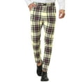 thumbnail image 1 of INSPIRE CHIC Men's Formal Color Block Slim Fit Flat Front Plaid Dress Pants 30 Brown, 1 of 7