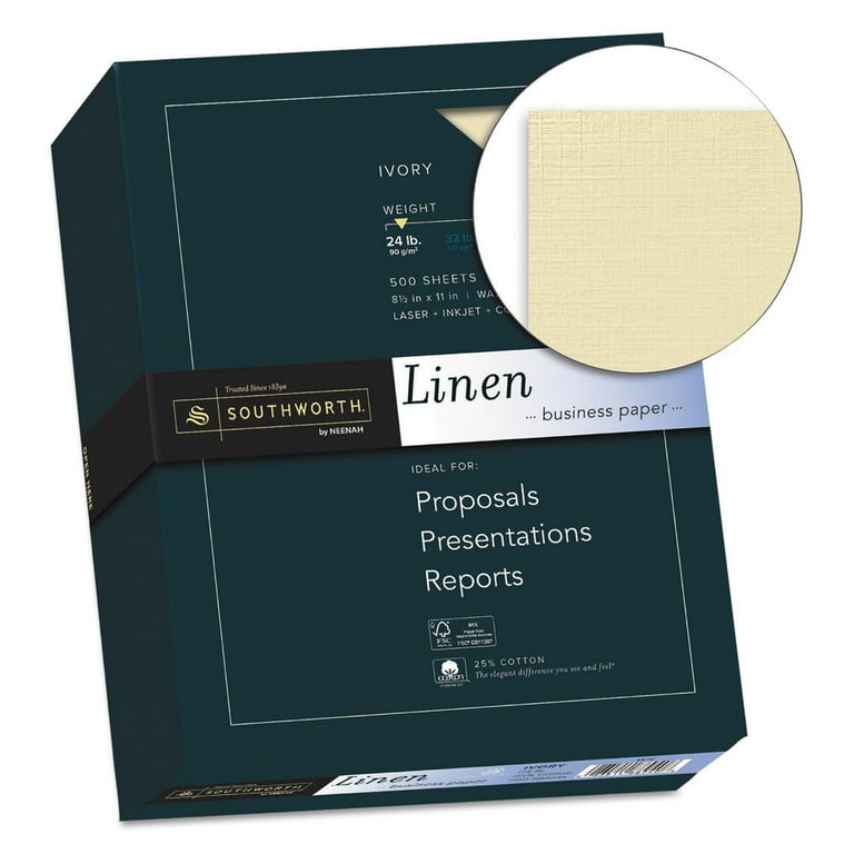 Southworth Fine Linen Paper, Size 24, Ivory, 500 Sheets, 25