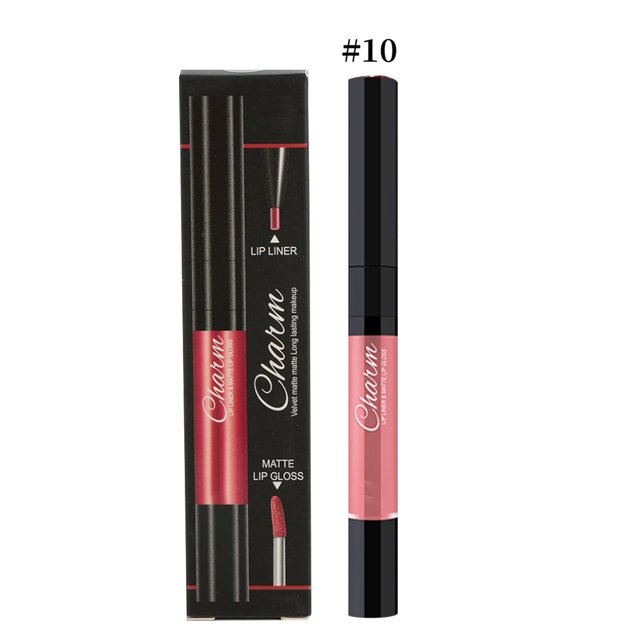 2 en 1 delineador de labios de doble extremo delineador de labios líquido de larga duración herramienta cosmética de maquillaje 10 #
