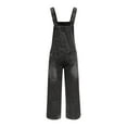 thumbnail image 6 of Feancey Denim Overalls for Women Fashion Wide Leg Jean Jumpsuits Adjustable Button Strap Rompers One Piece Casual Ripped Jumpsuit with Pockets Black XL, 6 of 8