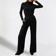 thumbnail image 2 of Women's Autumn/Winter Two-Piece Set: High Neck Long Sleeve Knit Sweater Top + Wide Leg Lounge Pants – Stylish, Elegant & Comfy Casual Airport Outfit, 2 of 5