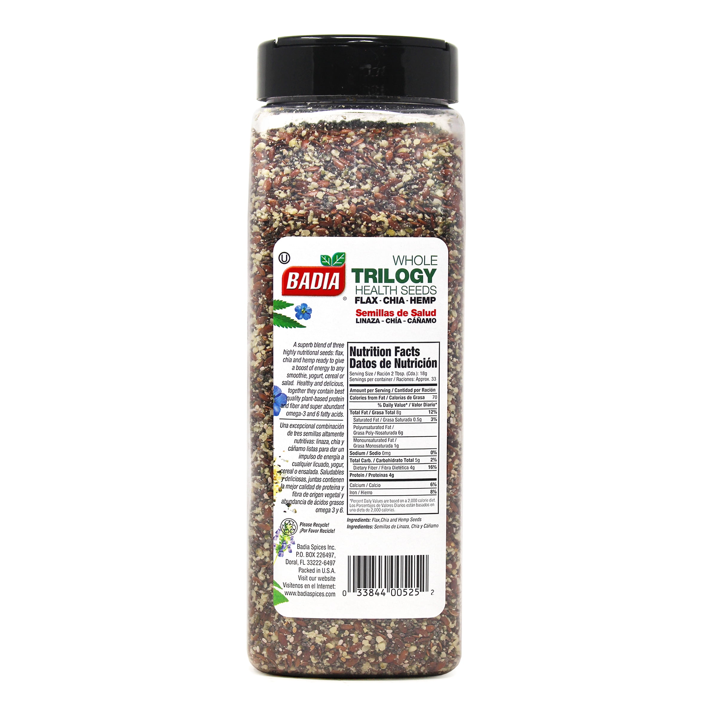 Badia Trilogy Seeds, Whole Flax, Chia, & Hemp, 21 oz - Palatize Pack of 2