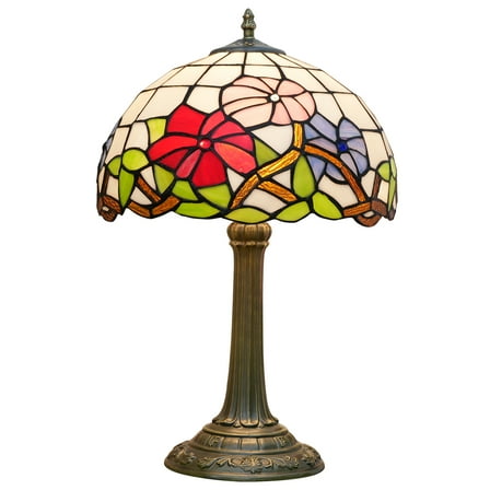 Tiffany Style Stained Glass Table Lamp 12 Inch Pink Purple Red Morning Glories Retro Bedside Reading Lamp Unique Artistic Home Decoration Gift For Bedrooms Offices Dormitories Bars And Restaurants