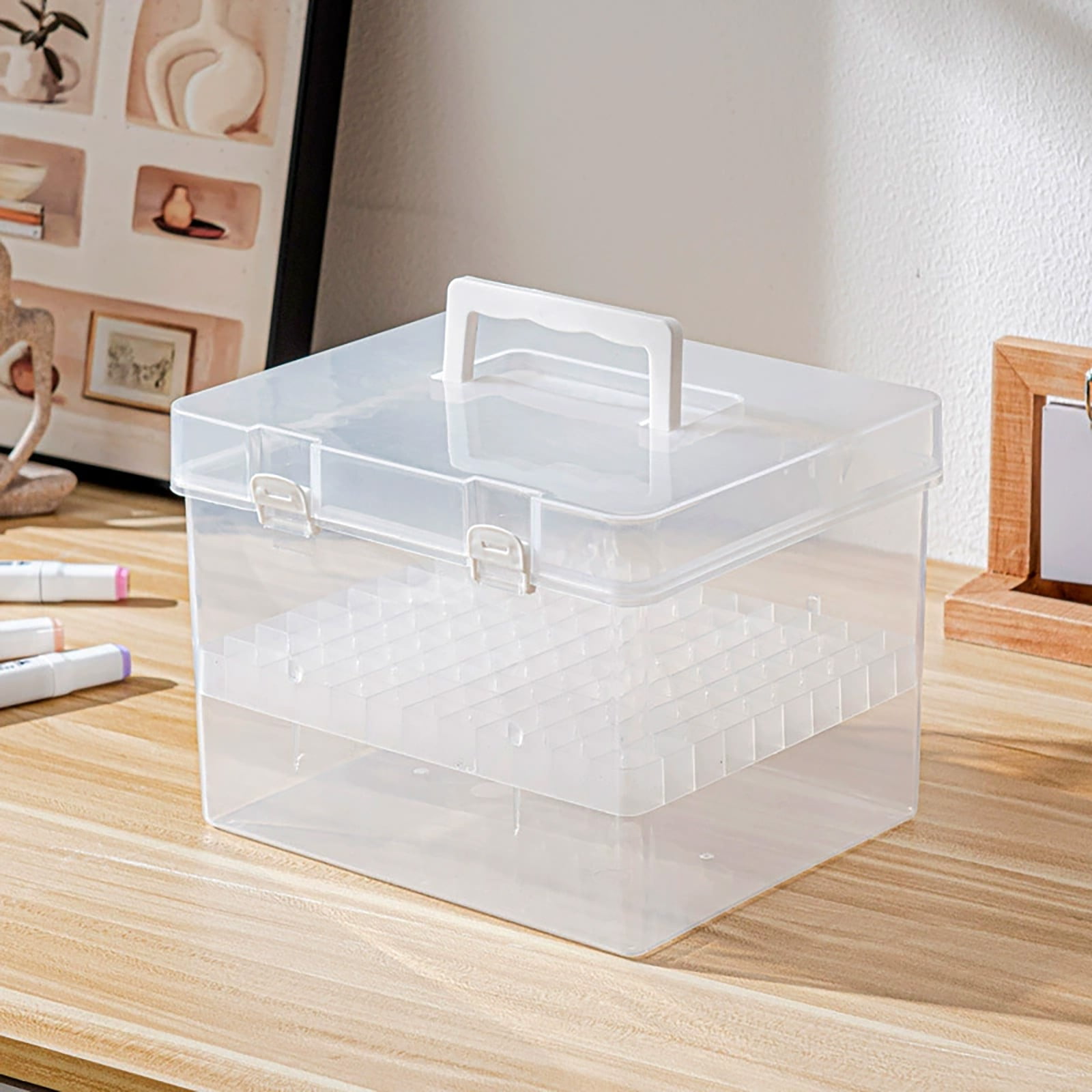 PPKVUFD Clear 80 Slot Plastic Carrying Marker Case Holder Storage Organizer Box for Paint Sketch Markers--Fits for Markers Pen from 12mm to 16mm Diameter