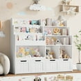 thumbnail image 5 of Hiphuta 47"Wide Large Kids Bookcase, Wood Bookshelf Toy Storage Organizer with Book Rack & Movable Boxes, White Bookshelf for Kids Room, 5 of 9