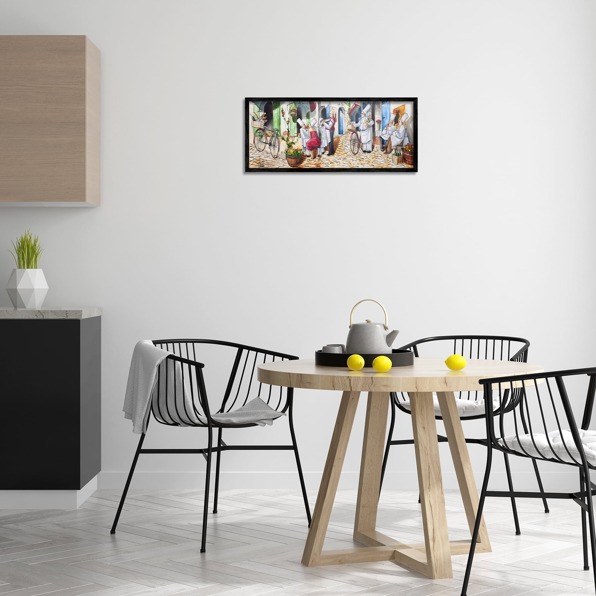 Stupell Industries Town Café Chefs Scenery Painting Black Framed Art Print Wall Art, 24 x 10