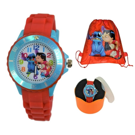 Bag Unisex Watch - Disney Lilo & Stitch Gift Set Quartz Wrist Watch & Drawstring Bag For Kids .