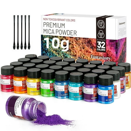 Fantastory Mica Powder for Epoxy Resin, 32 Colors Premium Pearlescent Pigment Art Set, 0.35oz/10g