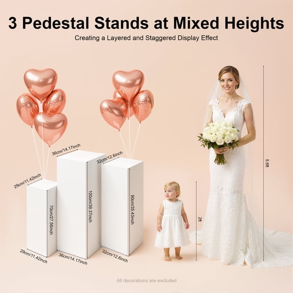 3pcs Display Pedestal Stands, Square Tall Pedestal Stands, Pedestal Cake Stands