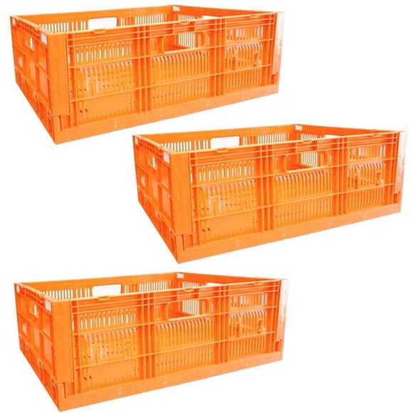 Cajas Colapsable Apilable MechaBox 3 Pzas 21kg 40x60x21cm Apilable y Colapsable Polietileno Color Naranja.