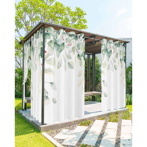 Outdoor Curtains for Patio, Summer Eucalyptus Leaves Waterproof Blackout Outside Curtain for Porch/Pergola/Gazebo, Spring Botanical Farmhouse Thermal Insulated Drapes, 2 Panels, 54 x 108 Inch