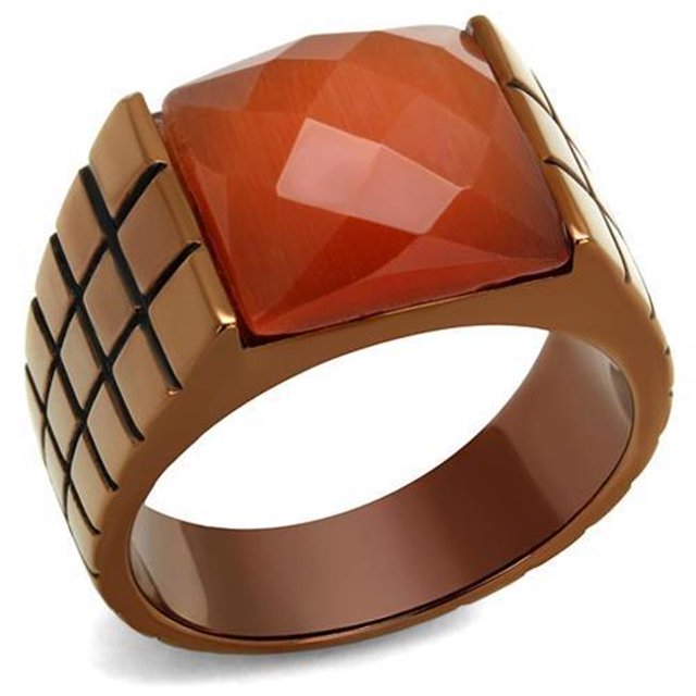 Men IP Coffee Light Stainless Steel Ring with Semi-Precious in Orange - Size 12