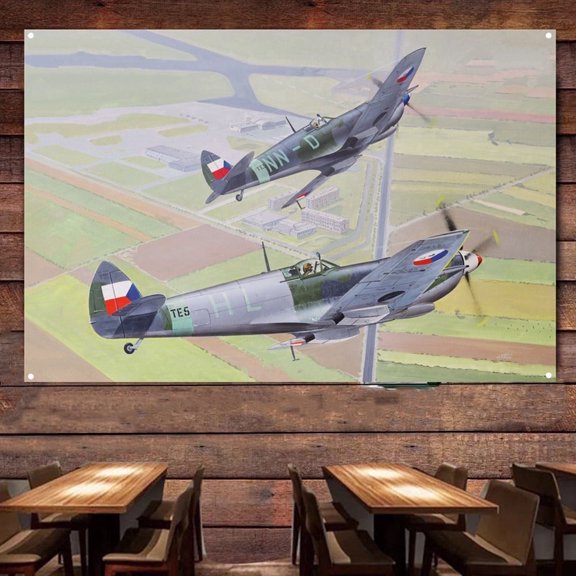 Spitfire LF Mk.IXe Fighter Jet Wall Art Poster Print Wall Decor Banner - Aviation Air Combat Weapons Picture Flip Chart Flags on the Wall - Air Force Tapestry Gift By Army Fans 38" x 57"