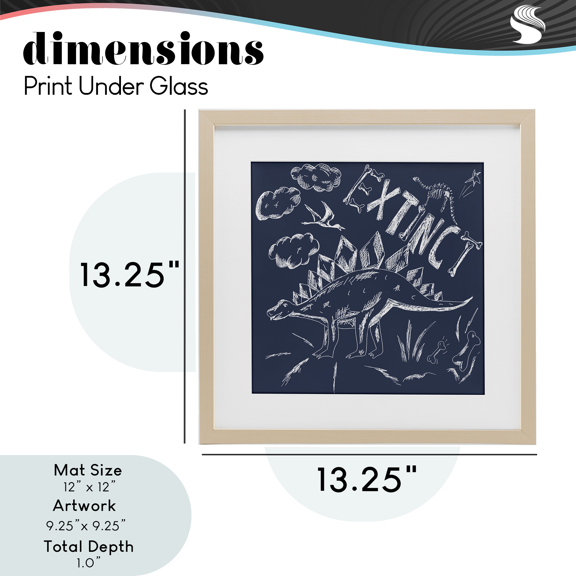 Sketchy Extinct Dinosaur Birch Framed Print Under Glass, design by HUE and MI and Sangita
