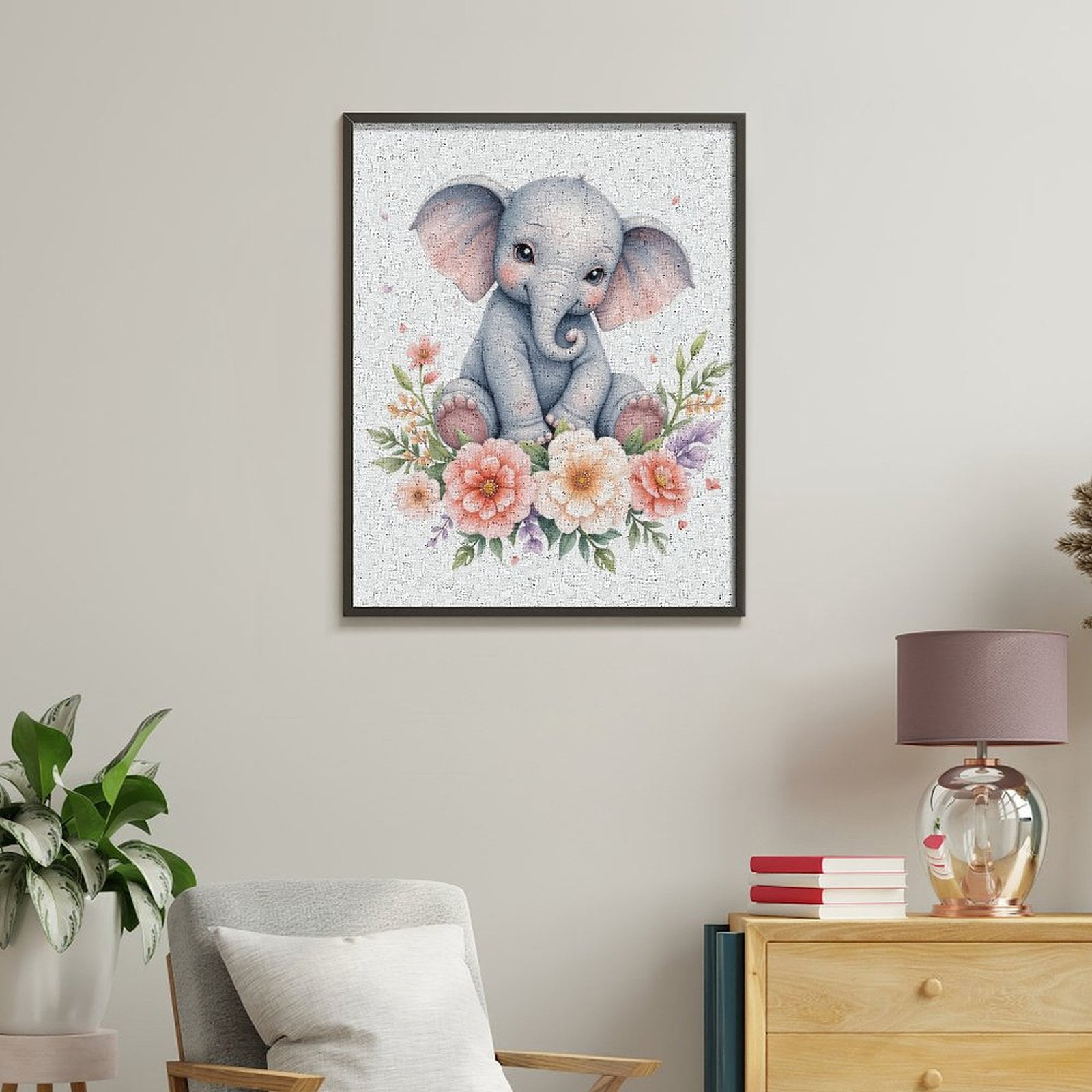 Paint By Numbers Kit for Adults Beginner - Adorable Elephant Surrounded By Flowers DIY Canvas Painting Kits for Adults, Frameless Paint By Number for Adults for Home Wall Decor 16x20 Inch