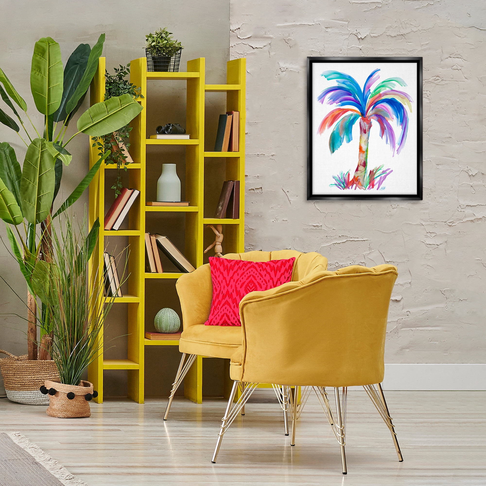 Stupell Industries Bold Palm Tree Botanical & Floral Painting Black Floater Framed Canvas Art Print Wall Art, 17 x 21