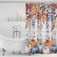 thumbnail image 3 of Fall Blue Pumpkins Shower Curtain, Waterproof Shower Curtains for Bathroom, Thanksgiving Eucalyptus Farm Wooden Plank Washable Fabric Bathtub Curtain Set Bath Decor with 12 Hooks Standard 72"x72", 3 of 8