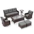 thumbnail image 5 of ALAULM 7PCS Rattan Patio Furniture Set, Wicker Outdoor Sofa Set w/2 Swivel Rocking Chairs, 2 coffee tables of different sizes, 2 Ottomans, Gray, 5 of 8