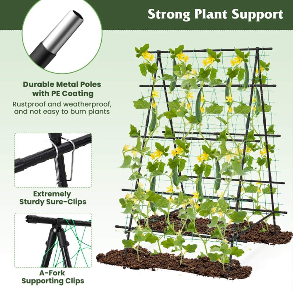 ResenkosA-Frame Garden Cucumber Trellis with Netting for Climbing Plants Outdoor-Black