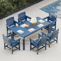 Mosbrisa Poly Lumber Patio Dining Set, HIPS Outdoor 70.9-inches Table and Slat Back Chairs, with Umbrella Hole, Weather Resistant (Navy Blue, 7 Piece)