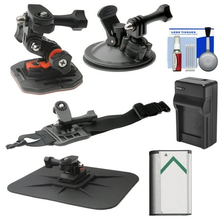Essentials Bundle for Sony Action Cam HDR-AS50, AS200, AS300, FDR-X1000V & X3000 Camcorder with Curved Helmet, Arm & Car Mounts + Battery + Charger + Accessory Kit
