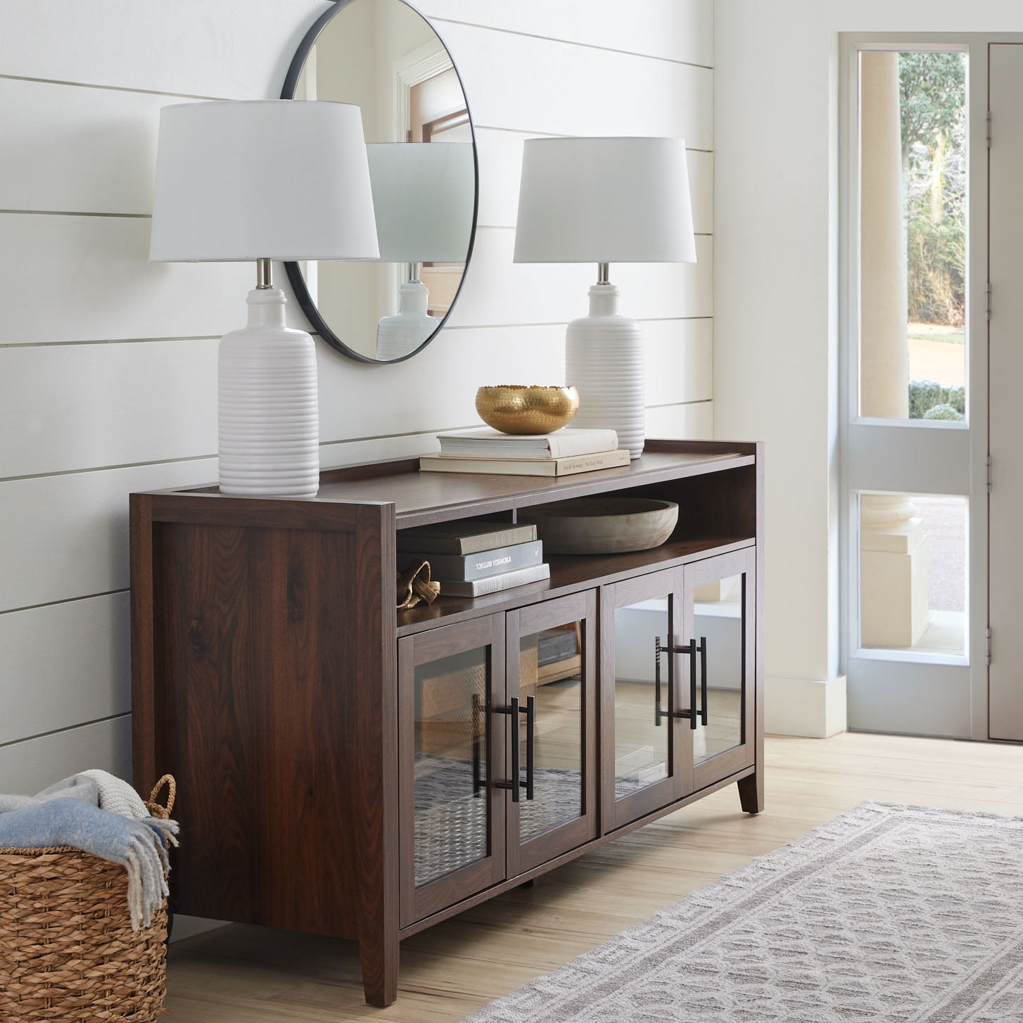 Better Homes & Gardens Reading Refined Farmhouse TV Stand for TVs up to 65", Walnut Finish
