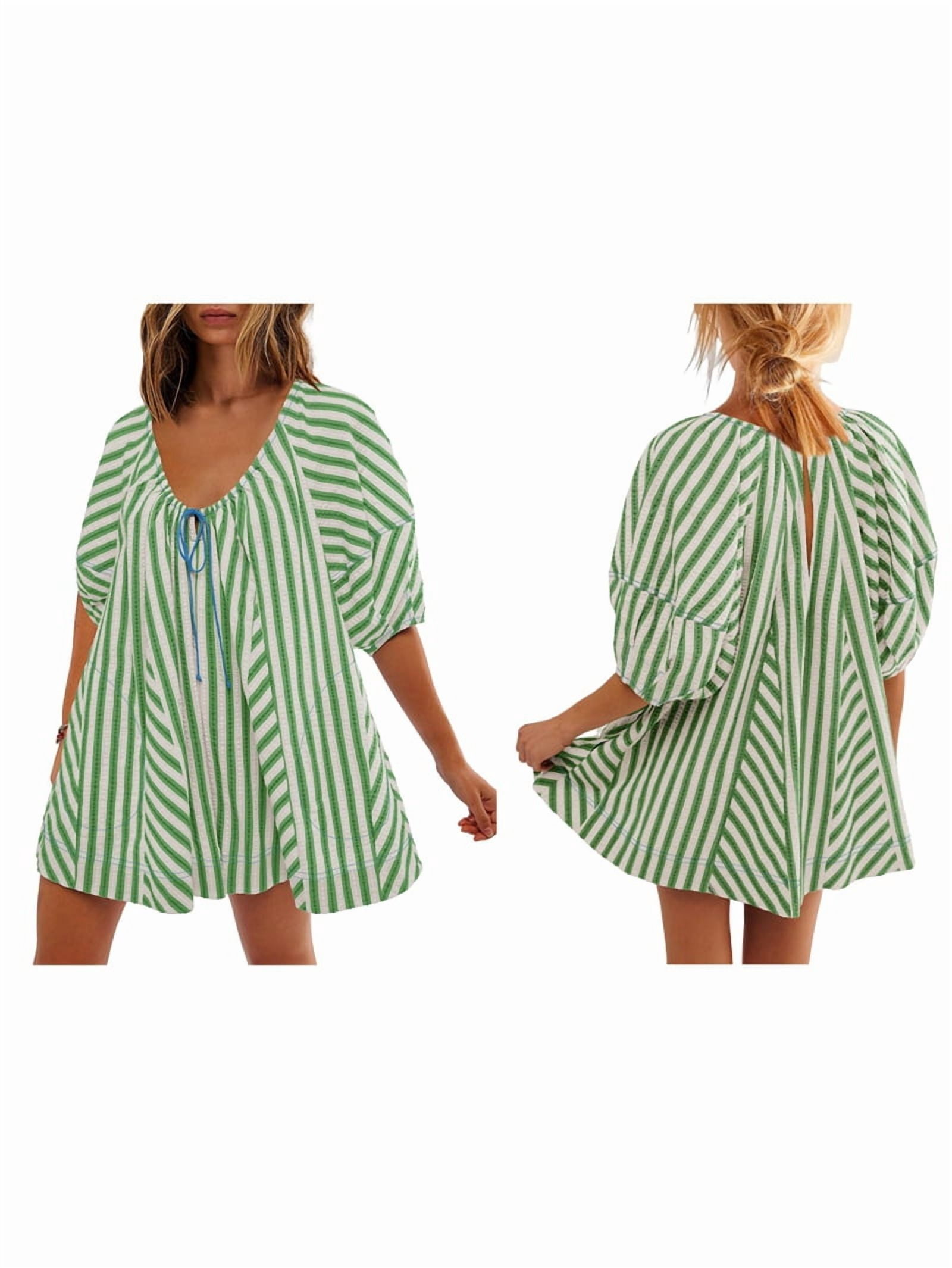 Womens Oversized Striped Romper Dress Shorts Jumpsuit Beach Vacation Clothes with Pockets