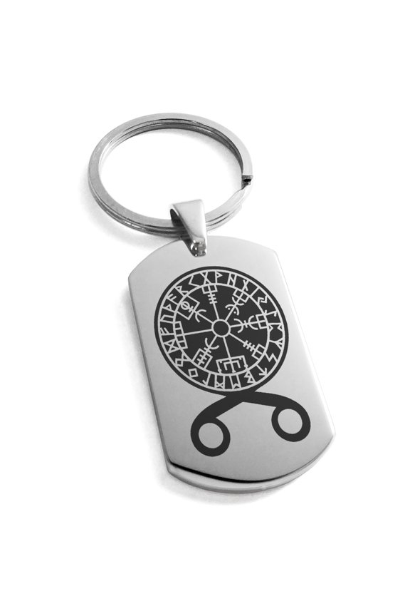 Stainless Steel Binding Vegvisir Troll Cross Runic Viking Engraved Dog Tag Keychain Keyring