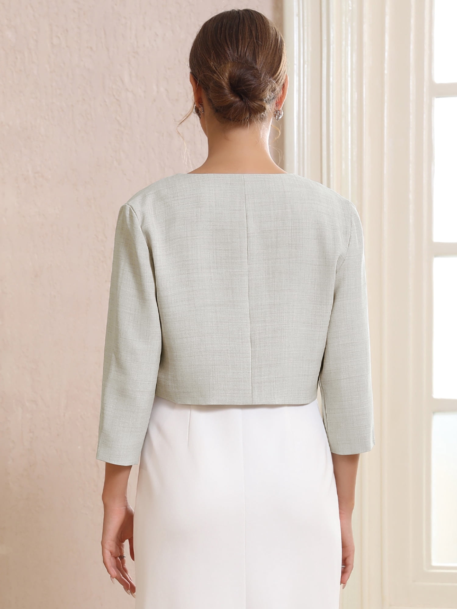 DARING DIVA Women's 3/4 Sleeves Flower Decor Open Front Formal Bolero XL Light Grey