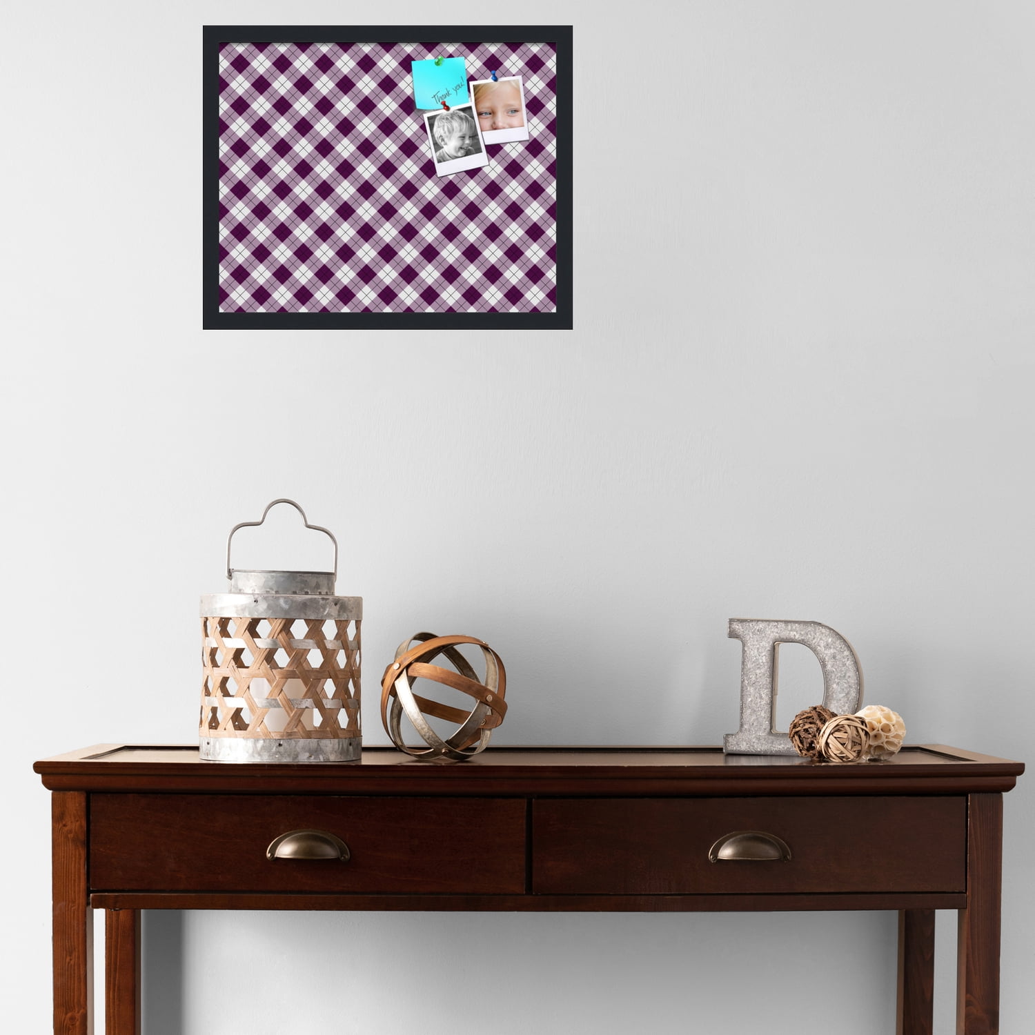 PinPix ArtToFrames 18x14 Custom Cork Bulletin Board Argyle Dark Purple   Poster Board Has a Fabric Style Canvas Finish, Framed in Satin Black (PinPix-632)