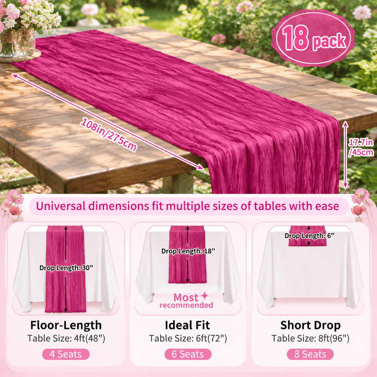 Fuschia 18 Pack Cheesecloth Table Runner 17.7x108 Inches Boho Home ...