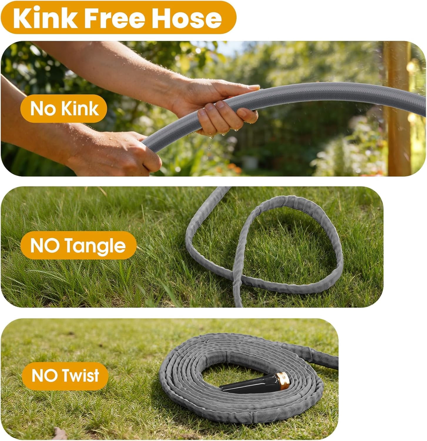 Garden Hose 100 FT, Non-Expanding Water Hose, Ultra-Light & Flexible, Burst-Resistant, Kink-Free, High-Pressure Garden Hose All-Weather Use for Lawns, Gardens, and Outdoor Cleaning