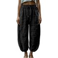 thumbnail image 3 of Wide Leg Pants for Women Loose Drawstring Elastic Waist Trousers with Pockets Summer Beach Vacation Clothes by Yigetop Black L, 3 of 7