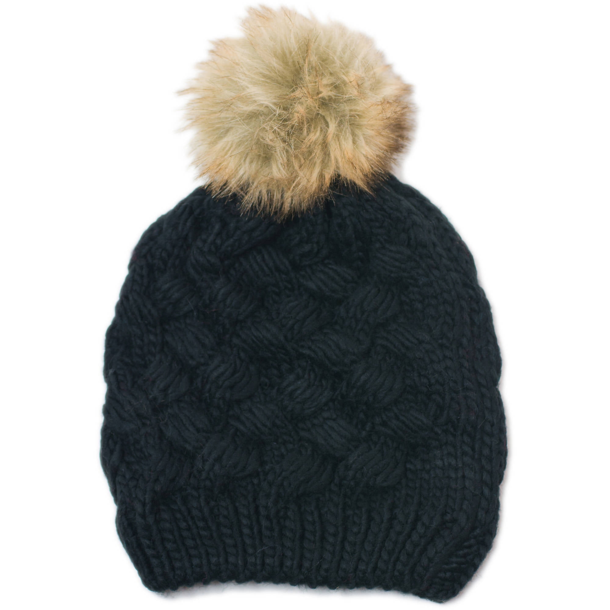 Net Celebrity masser Women's Cable Knit Beanie Hat With Faux Fur Pom Pom - Walmart.com