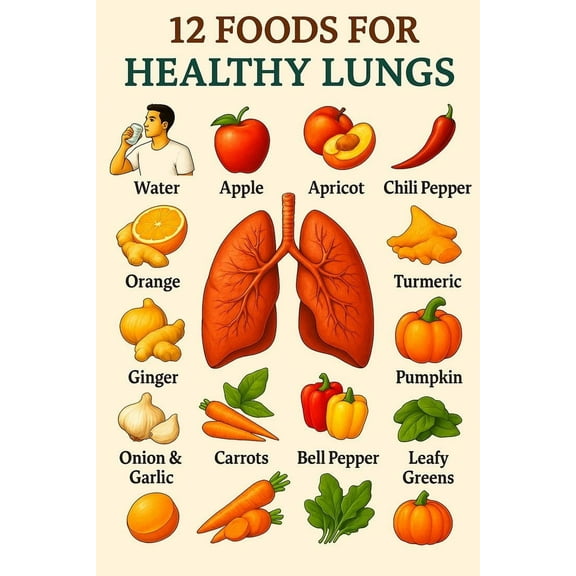 12 FOODS FORHEALTHIY LUNGS Healthy nutrition checklist poster meal planning healthy cooking poster, wall decoration suitable for kitchen living room bedroom