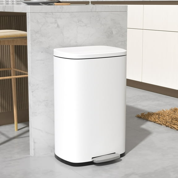 YRLLENSDAN 13 Gallon Kitchen Trash Can with Lid, Bathroom Stainless Steel Trash Can with Foot Pedal and Plastic Inner Bucket Garbage Can Soft Close Dustbin Small Trash Bin for Bedroom Office
