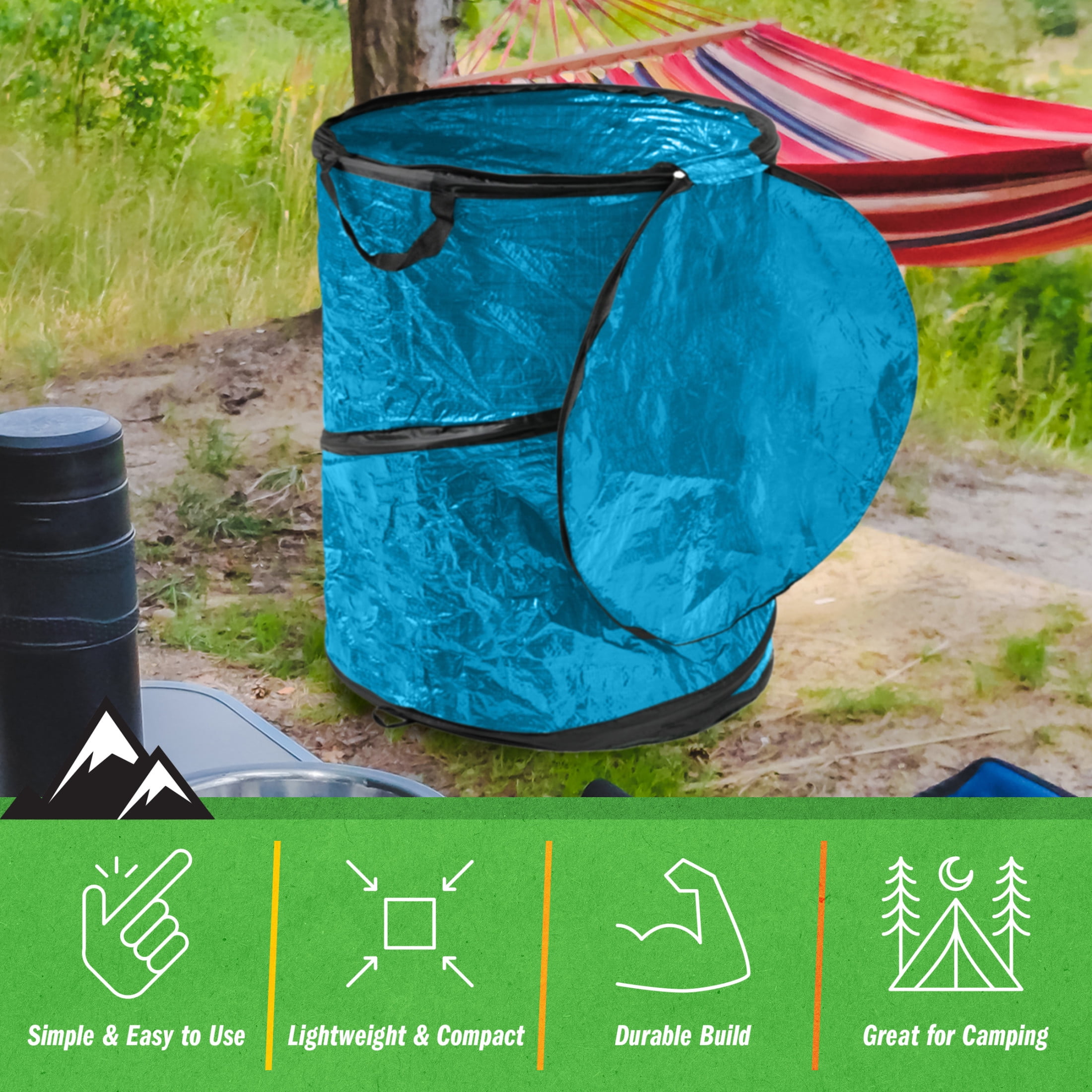 Wakeman 44-Gallon Pop Up Trash Can with Zippered Lid for Camping or Parties