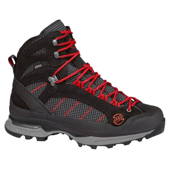 Hanwag Makra Trek GTX Hiking Boots, Black/Red, Cordura, 3D PrismBase, Ghilly Lacing, Size 8.5 (H700400-08.5)