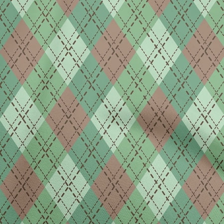 oneOone Cotton Silk Light Green Fabric Check Argyle Sewing Material Print Fabric By The Yard 42 Inch Wide