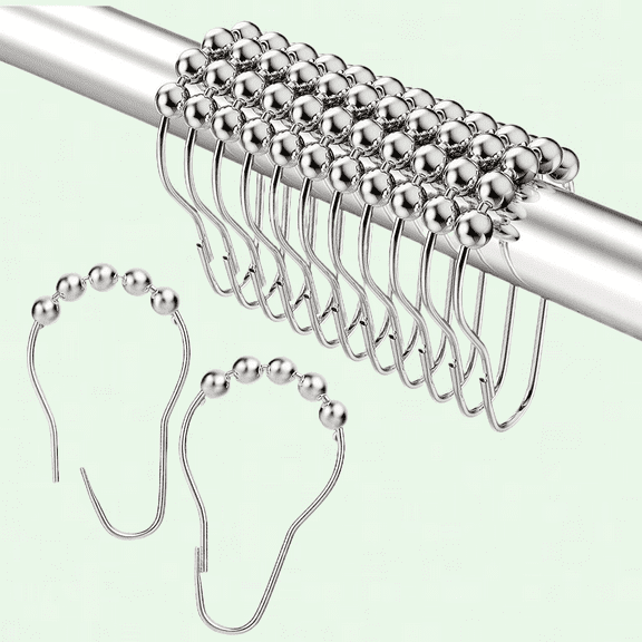 Set of 12 Stainless Steel Shower Curtain Hooks Rings, Rust-Proof and Noise-Free, Ideal for Shower Curtain Liner and Bathroom Decor