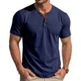 thumbnail image 6 of Zimjoy Men's Henley T Shirt Short Sleeve Stretchy Button Placket Loose Fit T-Shirts Casual Everyday Crew Neck Top Navy S, 6 of 6