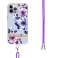 thumbnail image 3 of For iPhone 11 Pro Max Case with Crossbody Lanyard, Cute Flower Patterned Shockproof Cover with Hybrid Soft Crystal TPU Bumper, Adjustable Shoulder Neck Girls Women For iPhone 11 Pro Max,Purple Begonia, 3 of 7