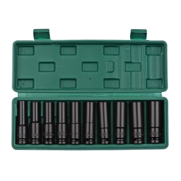 Juego de enchufes de impacto hexagonal de 1/2 pulgada de 10 piezas de enchufe profundo tamaños métri Tomshoo Enchufe